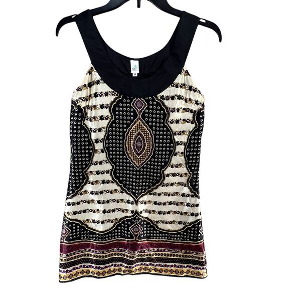 Anthro Nell Couture Y2K Dress 0 XS Black Cream Silk Dashiki Floral Boho Chic - Picture 4 of 12